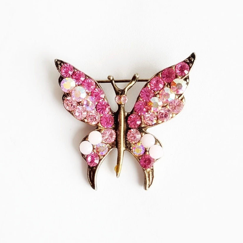 MELIE Pink Butterfly Swarovski Crystal Broach