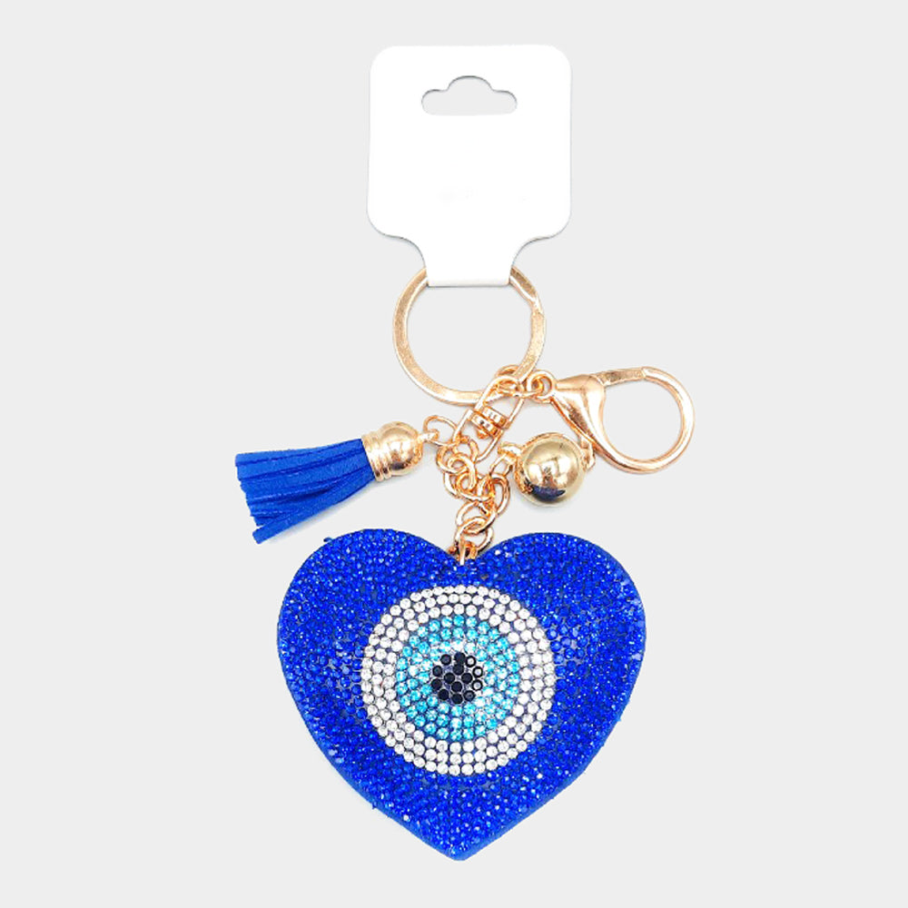 BLING EVIL EYE TASSEL HEART SHAPED Keychain