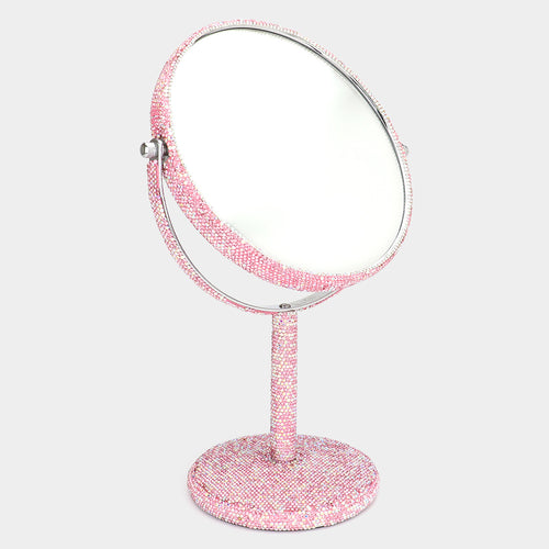 PINK MUSE Rhinestone Pave Double Sided Bling Makeup Tabletop Swivel Mirror
