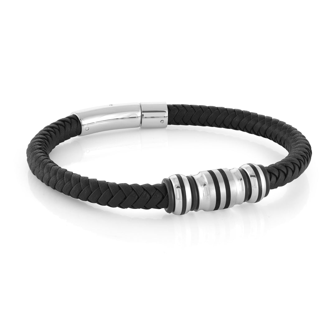 Silver Leather Braid Bracelet