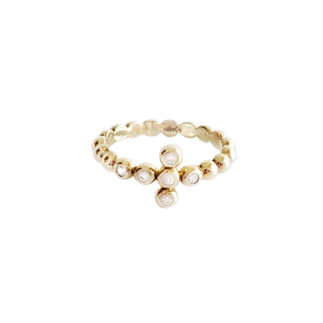 A sterling silver ring with gold plating, featuring multiple cubic zirconia embellishments in a geometric pattern, from the Amen Collection.
