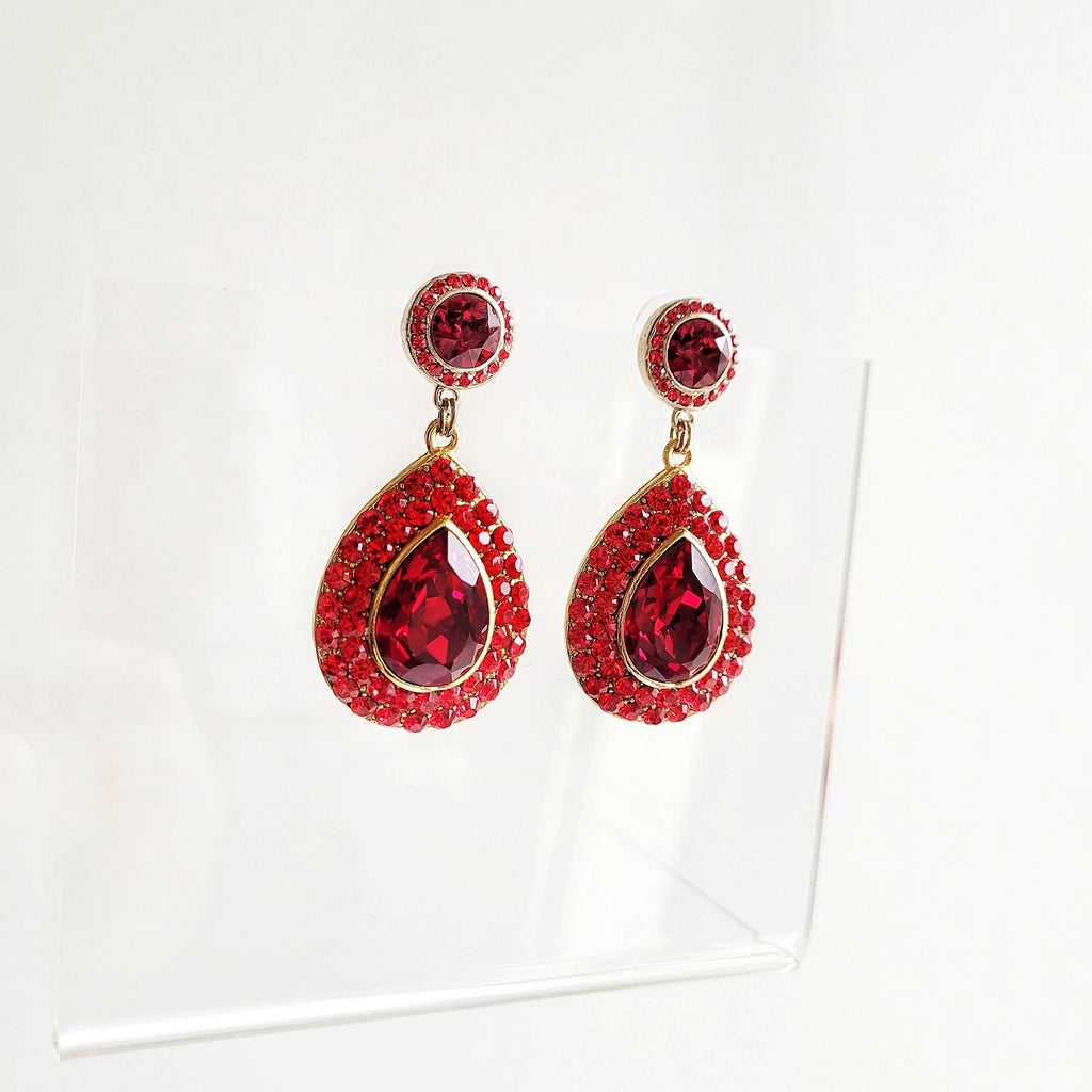 Orange Red Swarovski Crystal Earrings in Teardrop Rhinestone – Shop