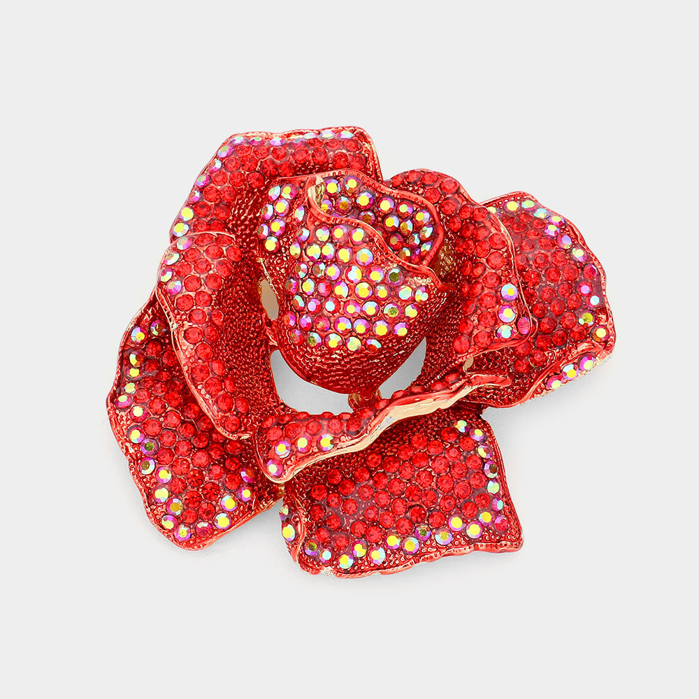 ANA Red Rose Flower Gold Broach