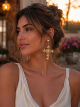 Vittoria Gold and Pearl Cross Earrings