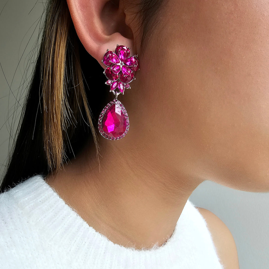 Tear Drop Fushia Pink Clip-on Earrings (2 colours)