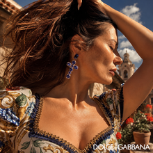 LA DIVINA Blue Sapphire Crystal Cross Earrings