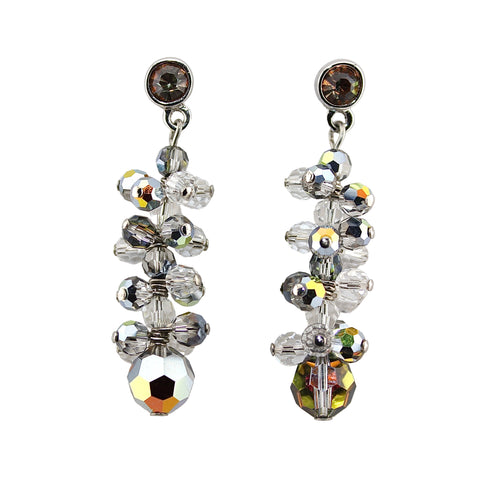 Pair of crystal bead earrings on a light gray background