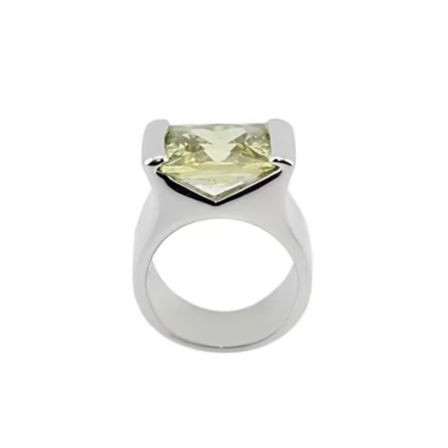 ATHENA Square-Cut Chartreuse Crystal Statement Ring