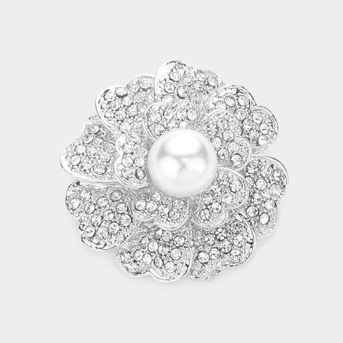 Pearl Centre Floral Crystal Broach