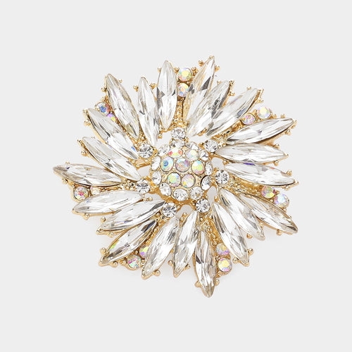 Oblique Crystal Oval Flower Broach