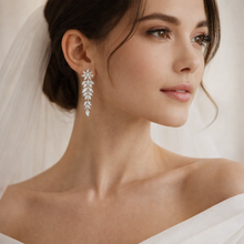 GENEVIEVE Leafy Cubic Zirconia Dangle Earrings