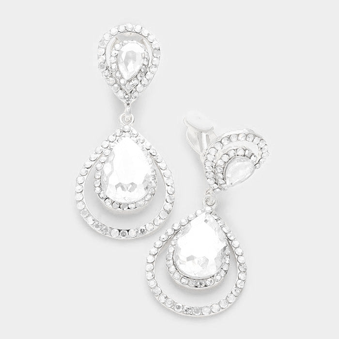 STEPH Teardrop Statement Crystal Clip-on Earrings