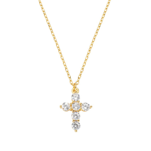 Golden Cross Necklace With White Zirconia - Amen Collection