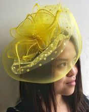 LEMON TEA Yellow Fabric Fascinator with Feather and Netting