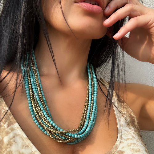 DEA Turquoise Bronze Accent Beaded Multi Necklace