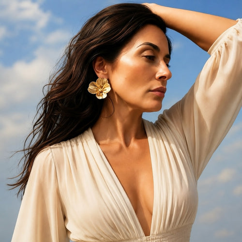 Thalia Gold Floral Statement Earrings