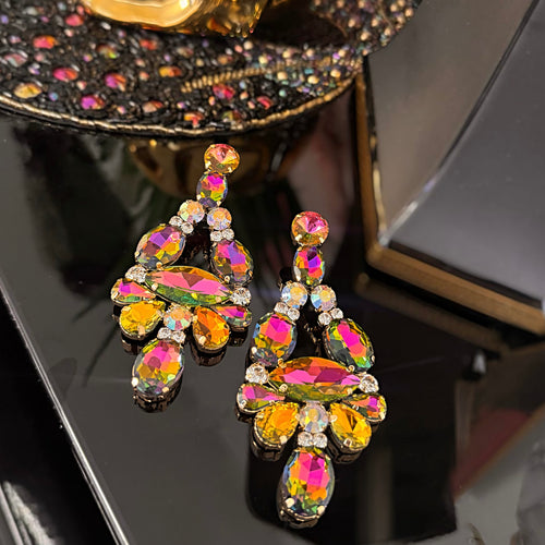 AURORA FIRE Gold Multi Crystal Statement Earrings
