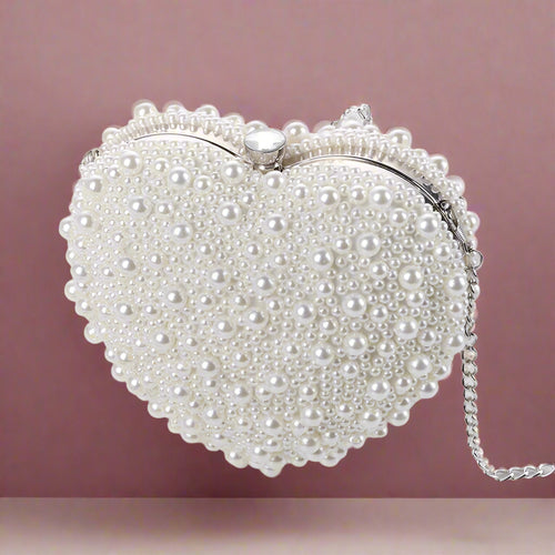 PEARL HEART Diamond Top Clutch Bag