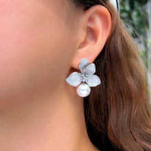 PERSEPHONE Blooming Cubic Zirconia Pearl Drop Earrings