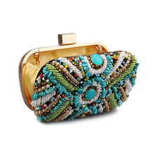 CARMELA  Turquoise Beaded Cabochon Clutch