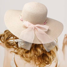 SASHA Rhinestone Pearl Twisted Bow Band Straw Sun Hat