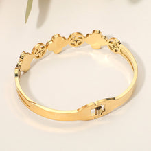 JOYCE Stainless Steel Quatrefoil Link Hinged Bangle Bracelet