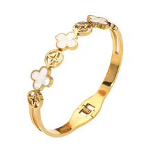 JOYCE Stainless Steel Quatrefoil Link Hinged Bangle Bracelet