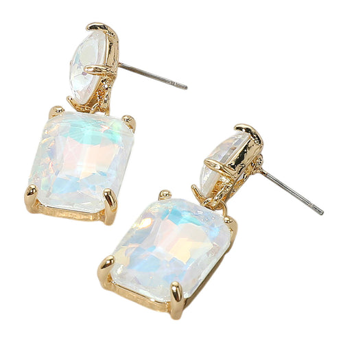 OPHELIA White Opal Rectangular Stone Earrings