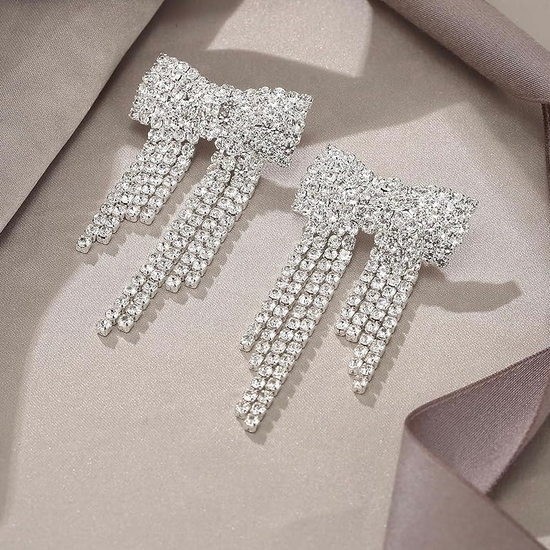 SASHA Crystal Bow Fringe Earrings