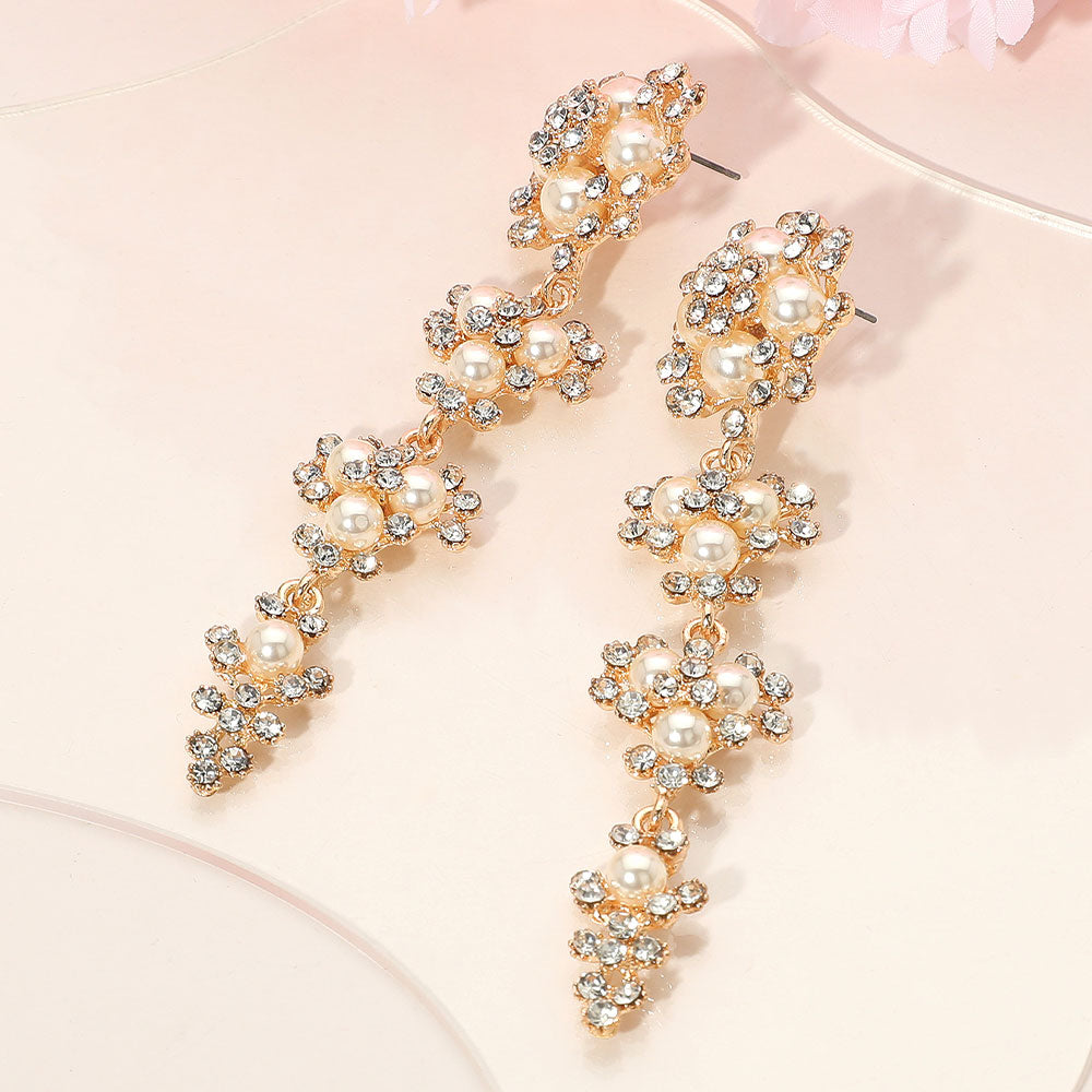 SAVOY Pearl Crystal Drop Earrings - Silver or Gold