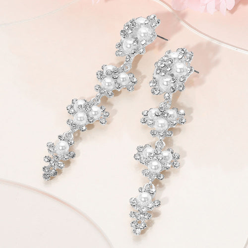 SAVOY Pearl Crystal Drop Earrings - Silver or Gold