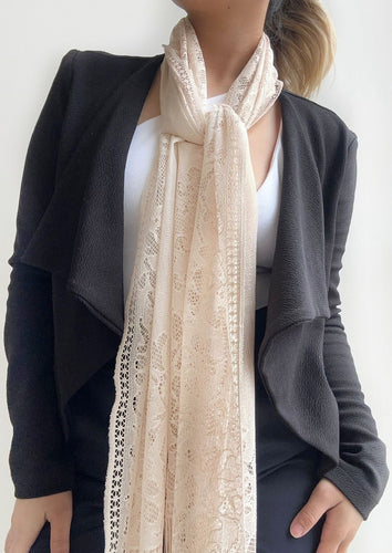 Delicate Open Lace Fringe Scarf
