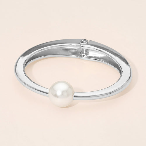 KELLY Pearl Accent Hinged Bangle Bracelet - Gold or Silver