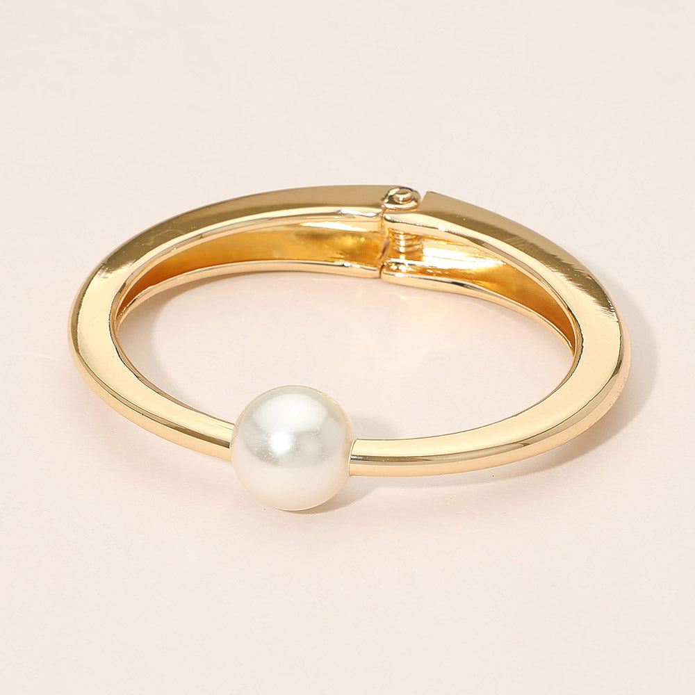 KELLY Pearl Accent Hinged Bangle Bracelet - Gold or Silver