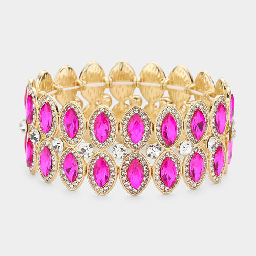 fuchsia crystal marquise stretch bracelet