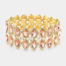gold stretch bracelet marquise crystal peach gold tone 