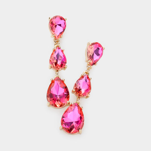 fuchsia crystal tear drop earrings statement jewellery jewelry costume imitation jewelry fashion style 