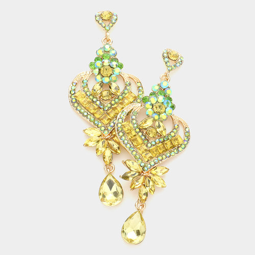 MARIGOLD Baroque Peridot Yellow Crystal Heart Teardrop Evening Earrings