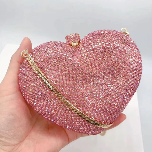 HEART SHAPED BOX Rhinestone Crystal Heart Clutch