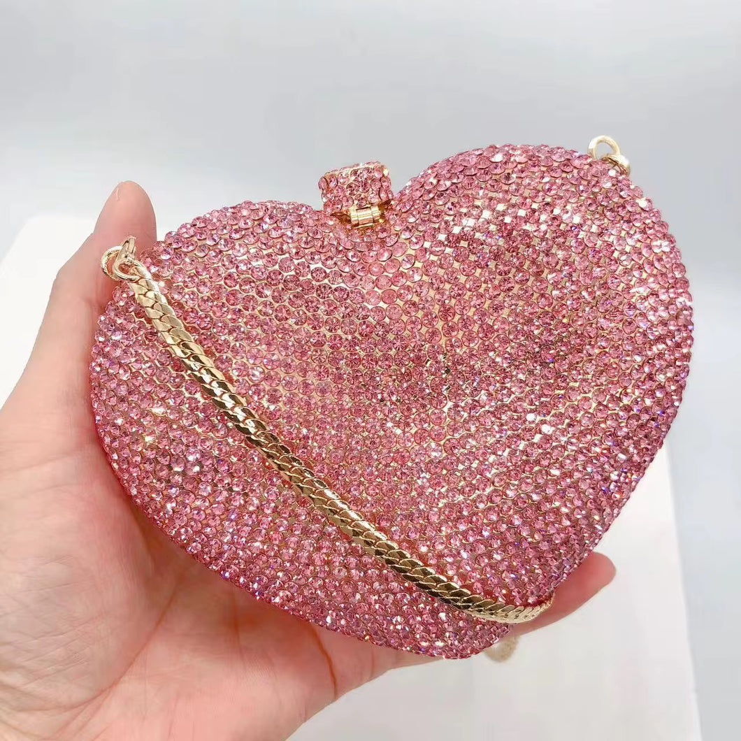 HEART SHAPED BOX Rhinestone Crystal Heart Clutch