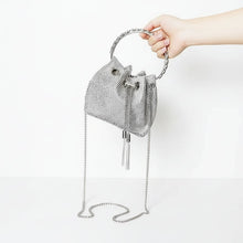 LIDIA rhinestone clutch purse close-up of faceted handle detail