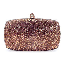 Smoky Topaz Brown clutch bag with crystal embellishments on a white background