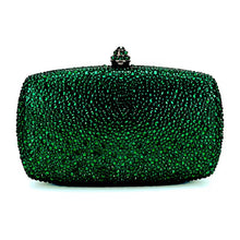 Emerald green crystal clutch bag on a white background