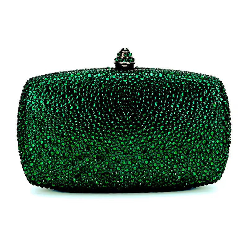 Emerald green crystal clutch bag on a white background