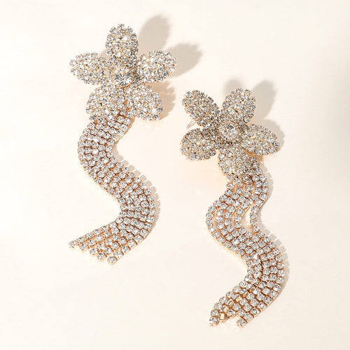 SERAPHINA Flower Top Rhinestone Fringe Earrings - 2 Colour Options