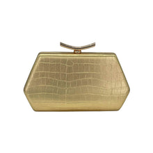 Selene Gold Croc-Embossed Evening Clutch with Detachable Strap