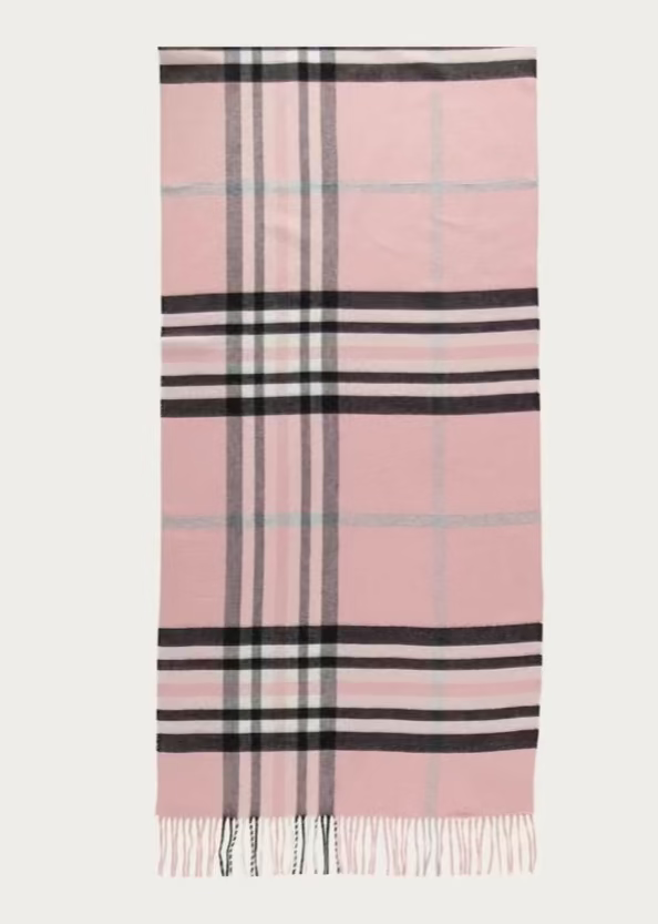 Plaid scarf with pink and black stripes on a white background