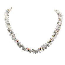 Necklace with clear and silver crystals on a white background