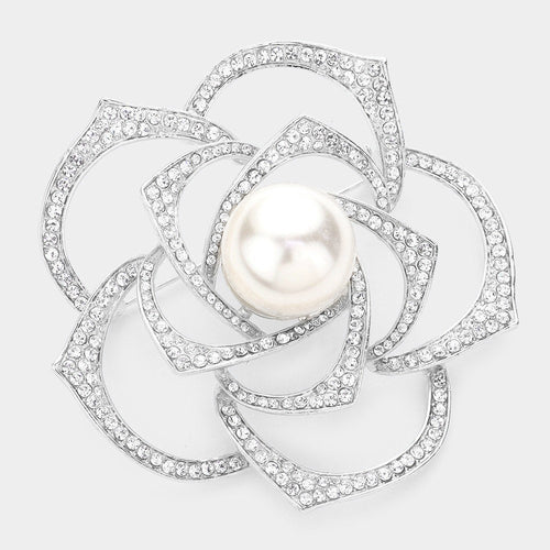 CAMELIA Pearl Centred Flower Pin Broach