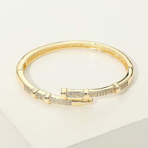 ATELIER 14K Gold Plated Pavé Bangle Bracelet